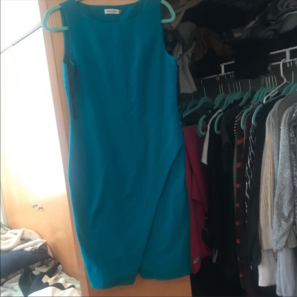 Turquoise Calvin Klein Dress with Front Slit
